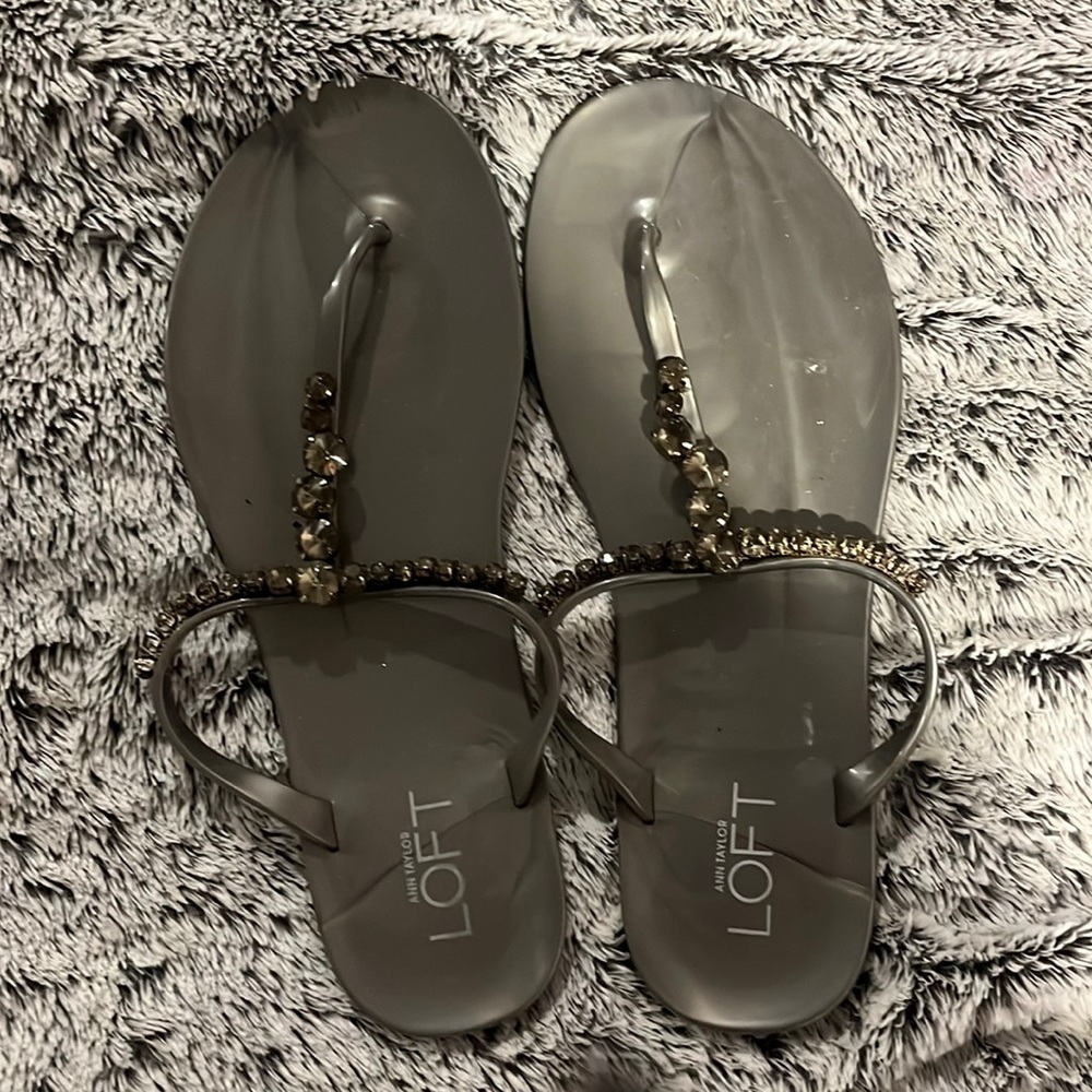 Ann Taylor LOFT bejeweled gray/silver thong sandals